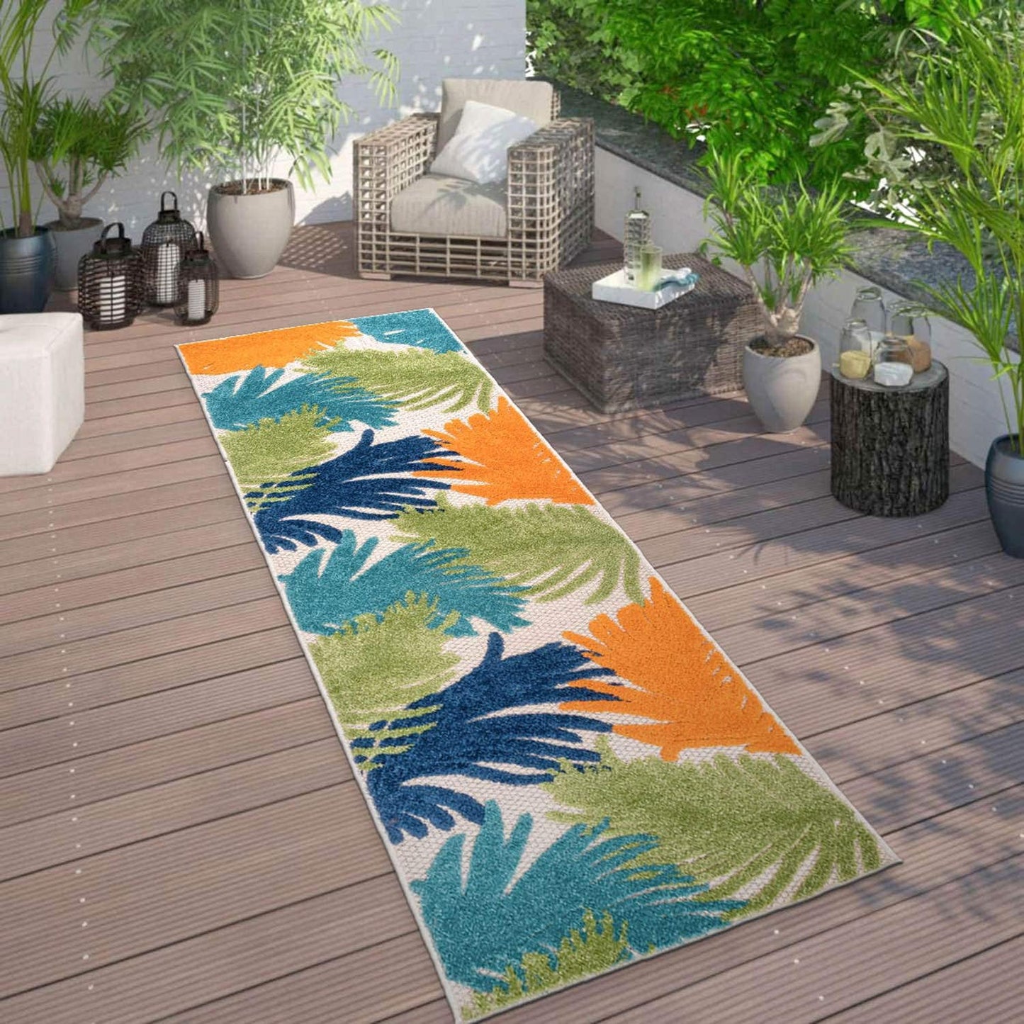Rugshop Lucca Contemporary Floral Indoor/Outdoor Area Rug 5' x 7' Navy