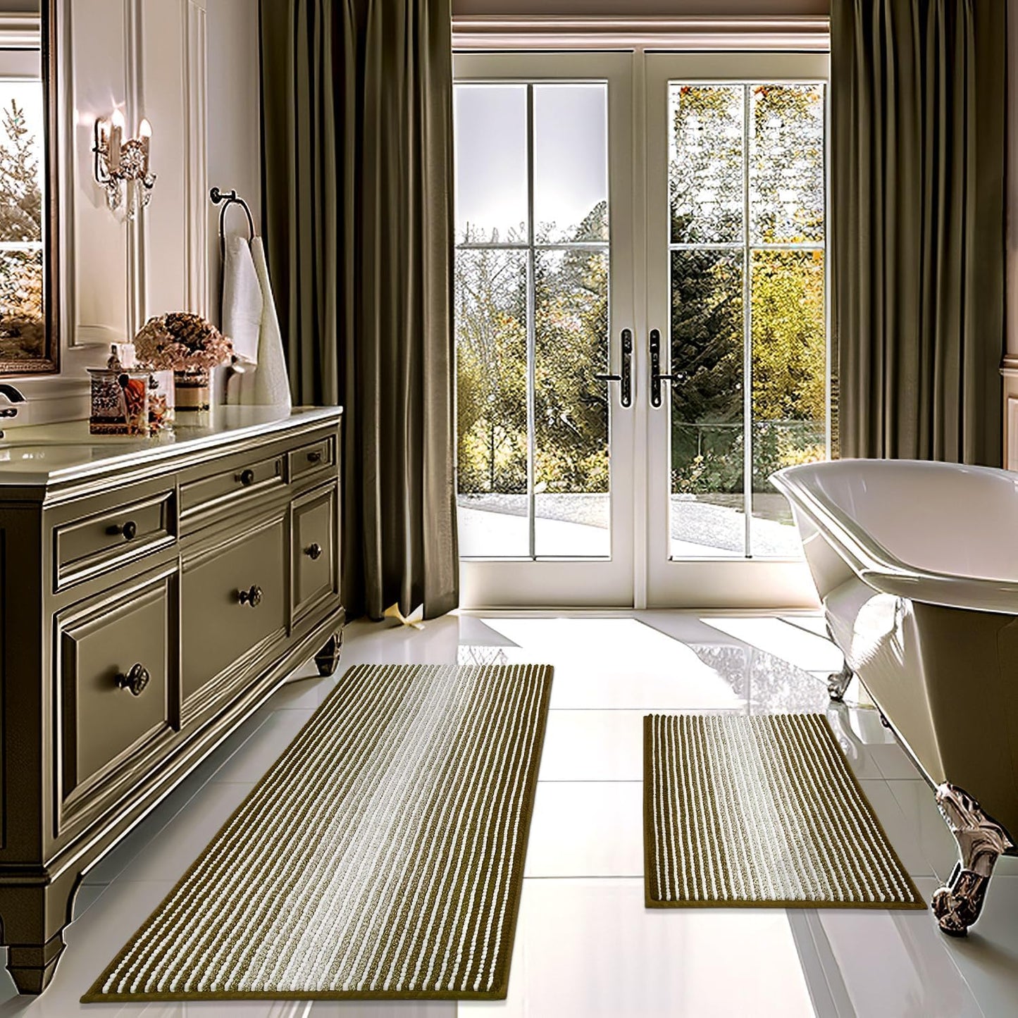 BSICPRO Bathroom Rugs and Mats Sets, 2 Piece Thick Absorbent Chenille Non Slip, Soft Shaggy Floor Mats, Machine Washable (20" x 47" Plus 16" x 24", Gray)