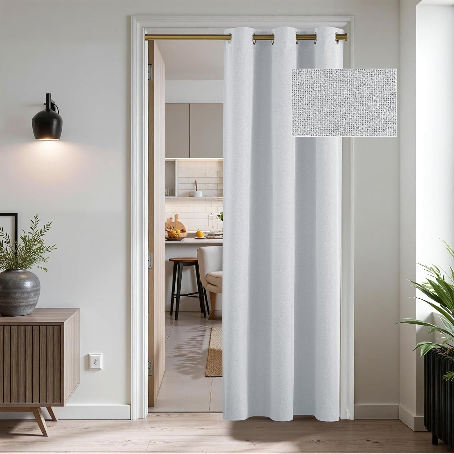 RYB HOME 100% Blackout Linen Curtains for Sliding Glass Doors, Extra Wide Thermal Insulated Privacy Curtains for Bedroom/Patio Door/Living Room/Open Closet, Room Divider, Linen, W100xL84, 1 Panel