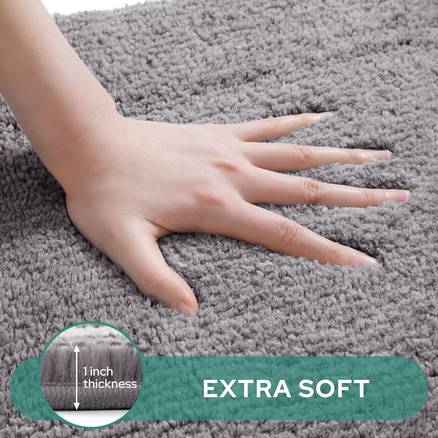 HOMEIDEAS Bathroom Rugs Sets 2 Piece, Soft and Water Absorbent Microfiber Carpet, Non-Slip Washable Bath Mats (20"x32"+16"x24", Grey and White)
