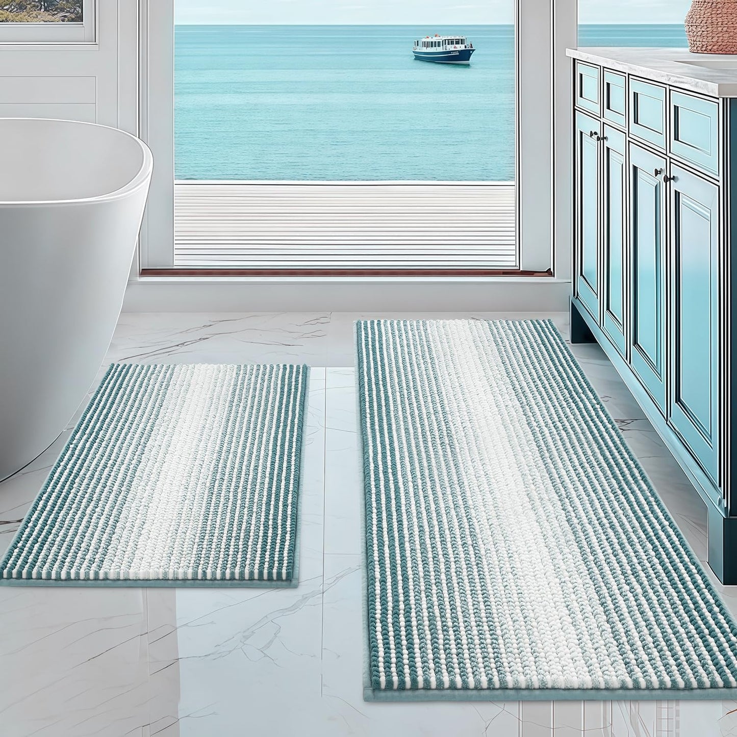 BSICPRO Bathroom Rugs and Mats Sets, 2 Piece Thick Absorbent Chenille Non Slip, Soft Shaggy Floor Mats, Machine Washable (20" x 47" Plus 16" x 24", Gray)