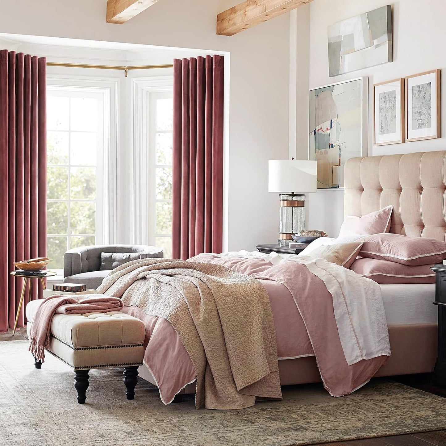 Topfinel 96 Inches Long Blush Velvet Curtains for Living Room,Rod Pocket Back Tab Clip Rings for Windows Solid Color Curtains,96 Length 2 Panel Sets(Malaya Garnet/Dusty Rose)