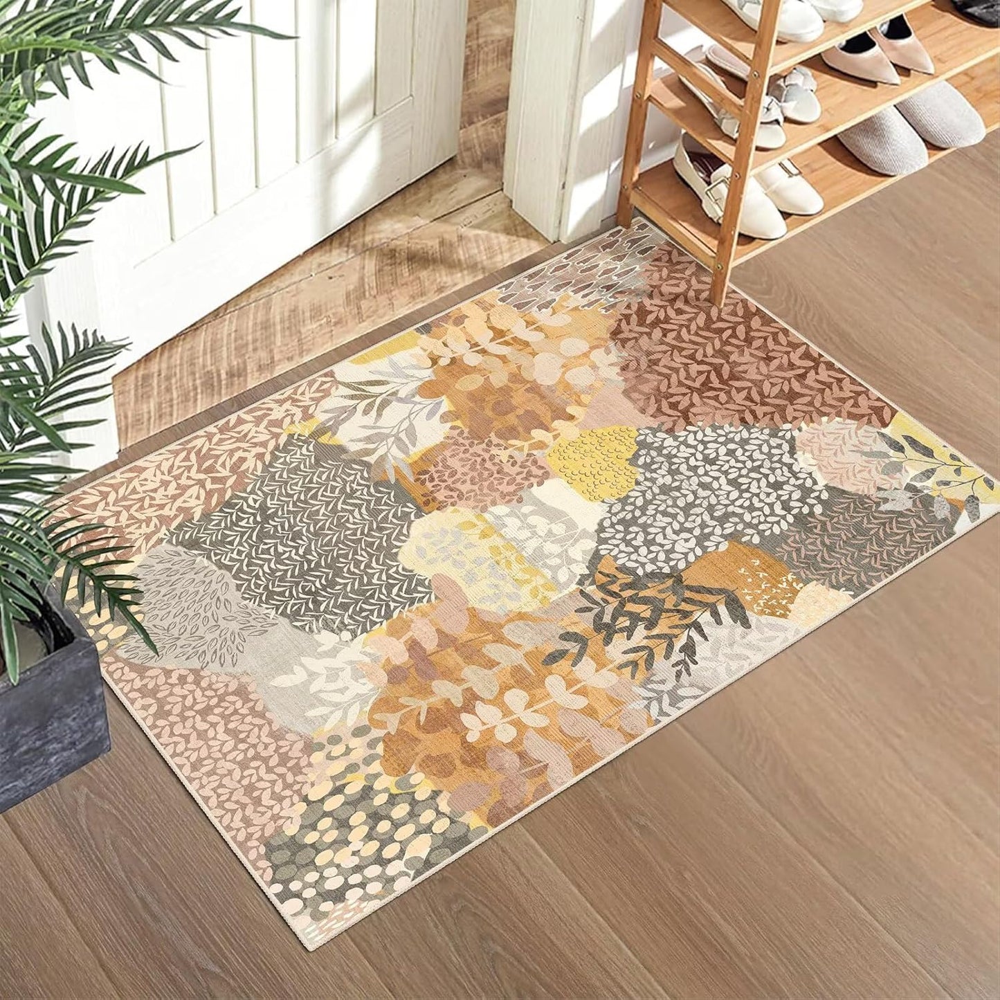 DEXDE Runner Rug 2x6 Washable Hallway Boho Soft Area Rugs Abstract Long Non Slip Botanical Leaves Floral Print Carpet for Entryway, Kitchen, Laundry, Bathroom, Bedroom,Blue