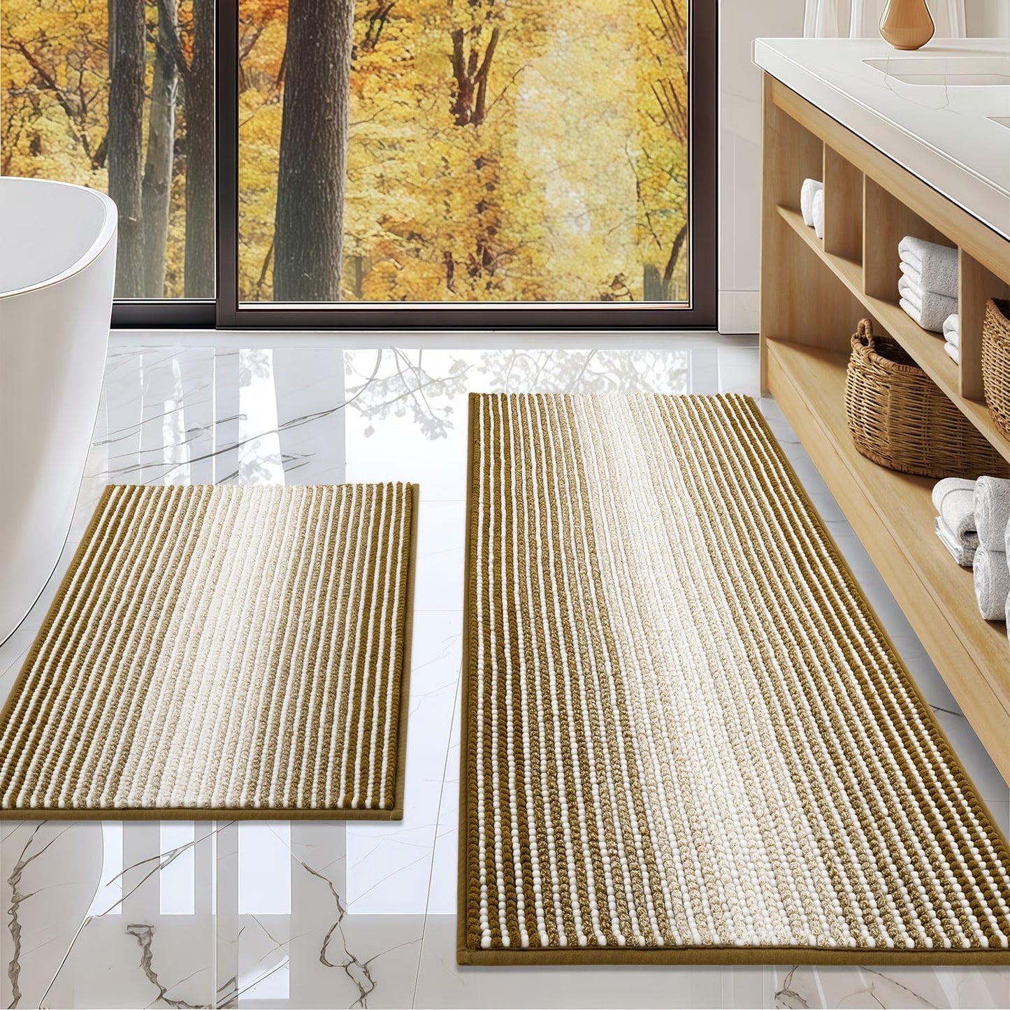 BSICPRO Bathroom Rugs and Mats Sets, 2 Piece Thick Absorbent Chenille Non Slip, Soft Shaggy Floor Mats, Machine Washable (20" x 47" Plus 16" x 24", Gray)