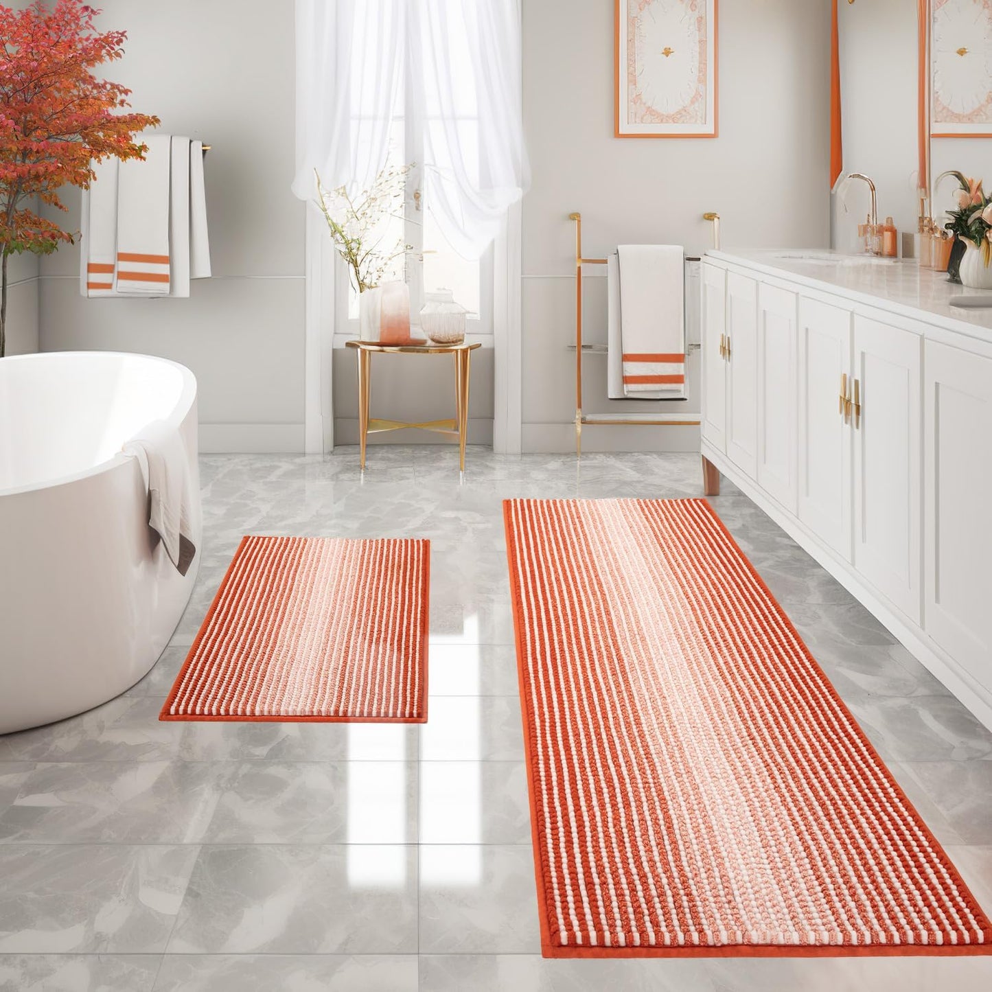 BSICPRO Bathroom Rugs and Mats Sets, 2 Piece Thick Absorbent Chenille Non Slip, Soft Shaggy Floor Mats, Machine Washable (20" x 47" Plus 16" x 24", Gray)