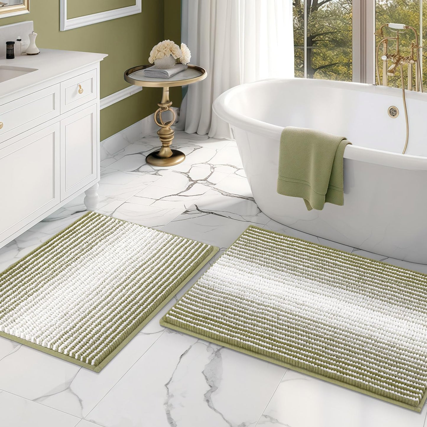 BSICPRO Bathroom Rugs and Mats Sets, 2 Piece Thick Absorbent Chenille Non Slip, Soft Shaggy Floor Mats, Machine Washable (20" x 47" Plus 16" x 24", Gray)