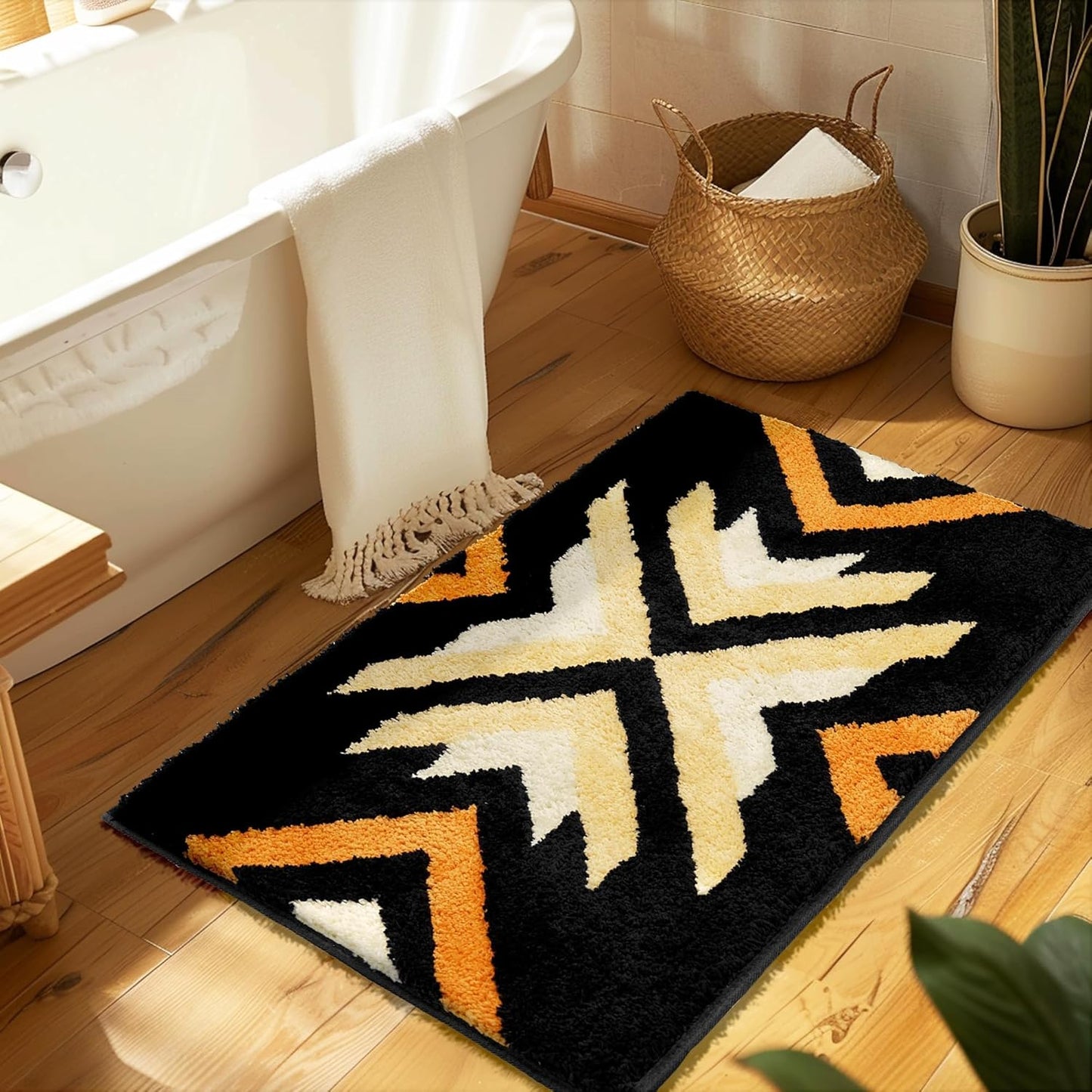 Boho Long Bathroom Rugs Runner Non Slip Washable Western Aztec Bath Mats Rugs for Bathroom Hallway Plush Soft Absorbent Farmhouse Carpet for Shower, Kitchen, 24x60 inch, WhiteBrown
