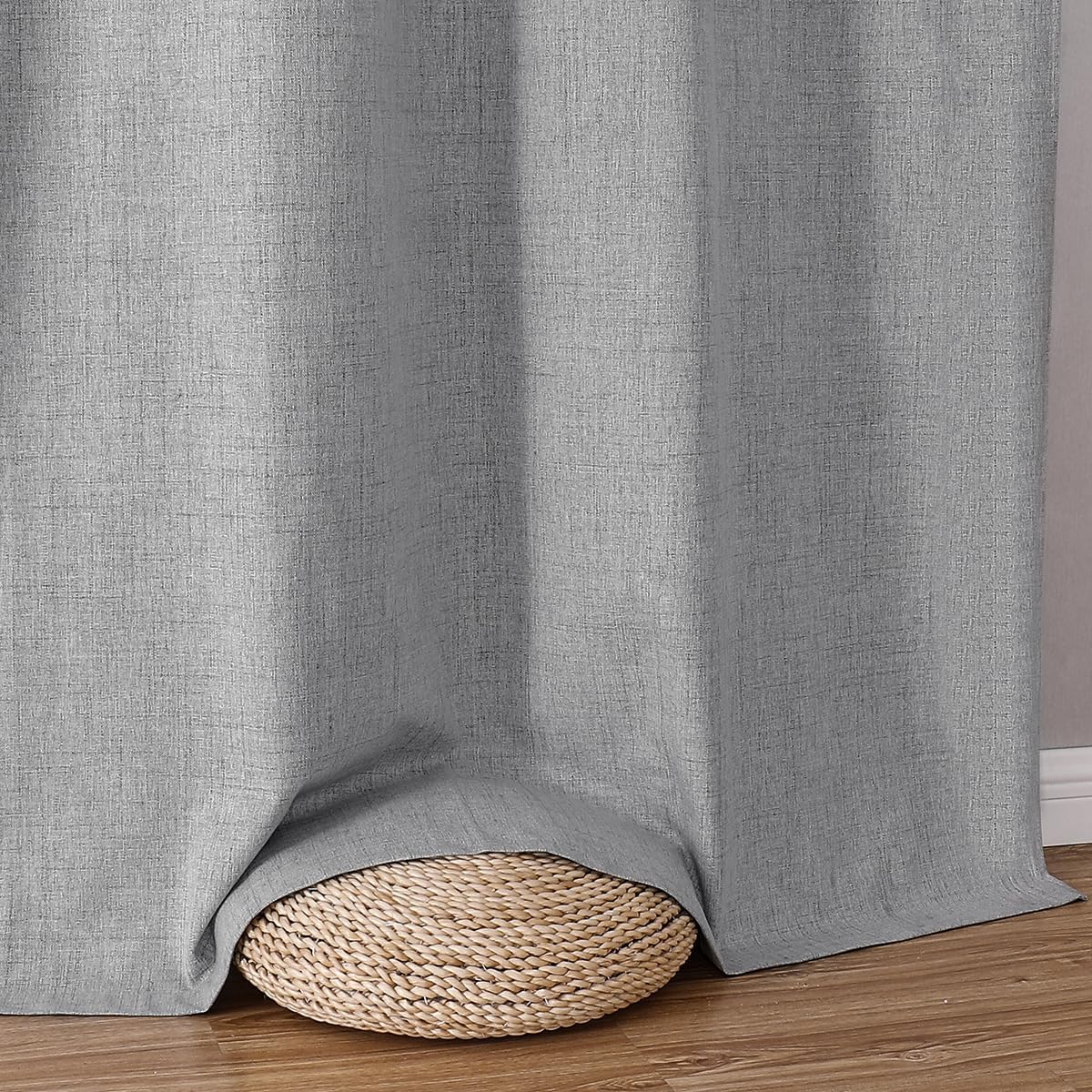 Urban Lotus Grey Linen Textured Full Blackout Curtain Panels 84 Inches Long Solid Color Room Darkening Thermal Inulated Drapes for Living Room/Bedroom Grommet Top Window Treatment, 52" W, 2 Panels