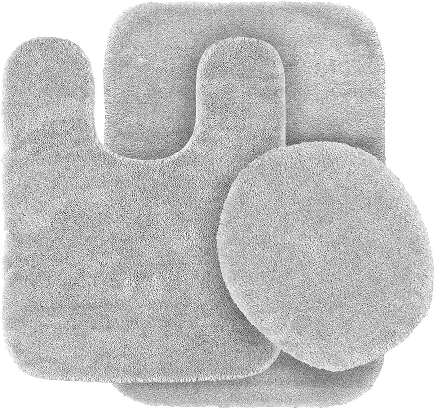 Elegant Homes 3 Piece Bathroom Rug Set Bath Rug, Contour Mat, & Lid Cover Non-Slip with Rubber Backing Solid Color # Angela (Silver/Light Grey)