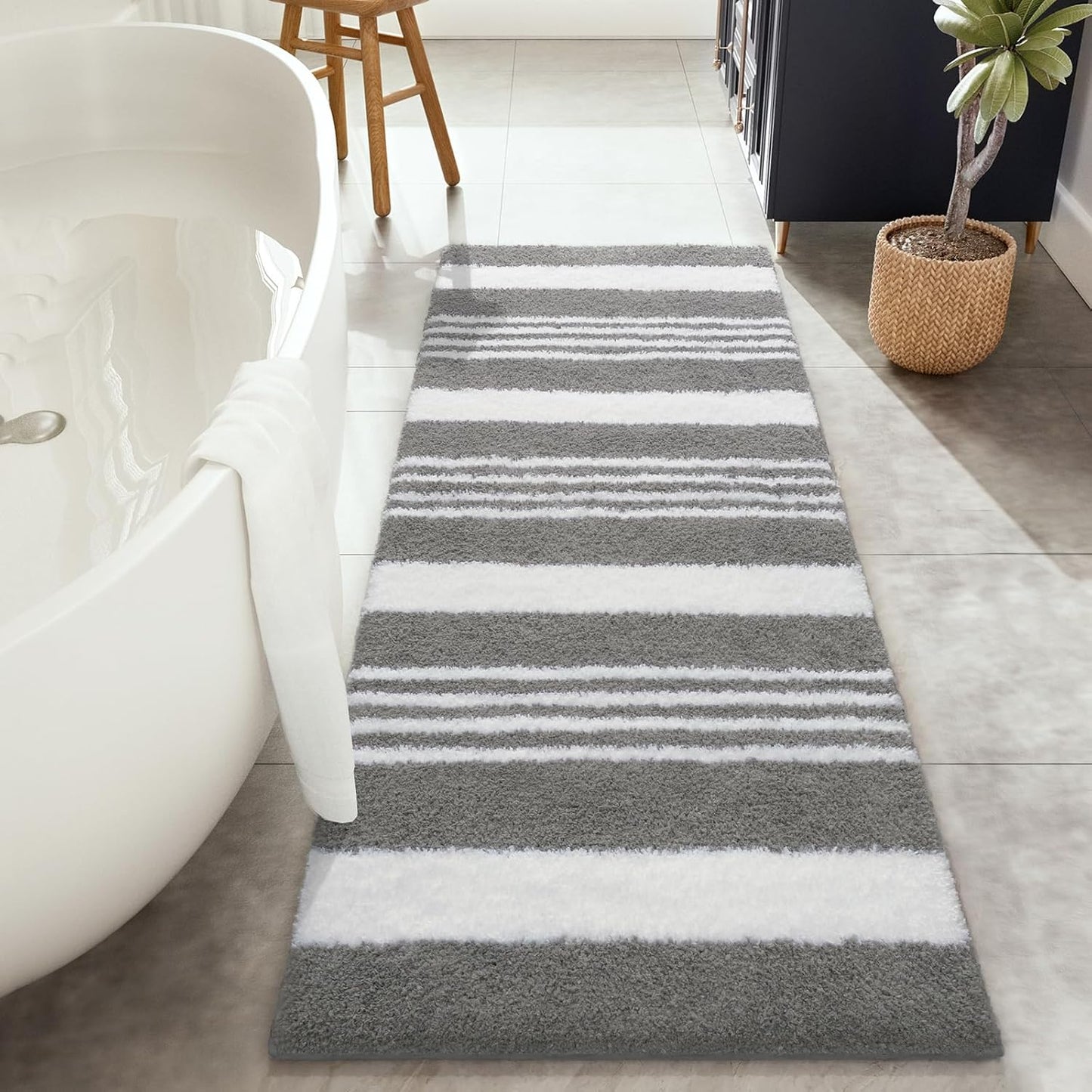 HOMORE Bathroom Runner Rug 24x60 Inch, Washable Non Slip Bathroom Rug Long Absorbent Bath Rugs for Bathrooms Quickly Dry, Black Plush Bath Mats for Sink Shower Floor