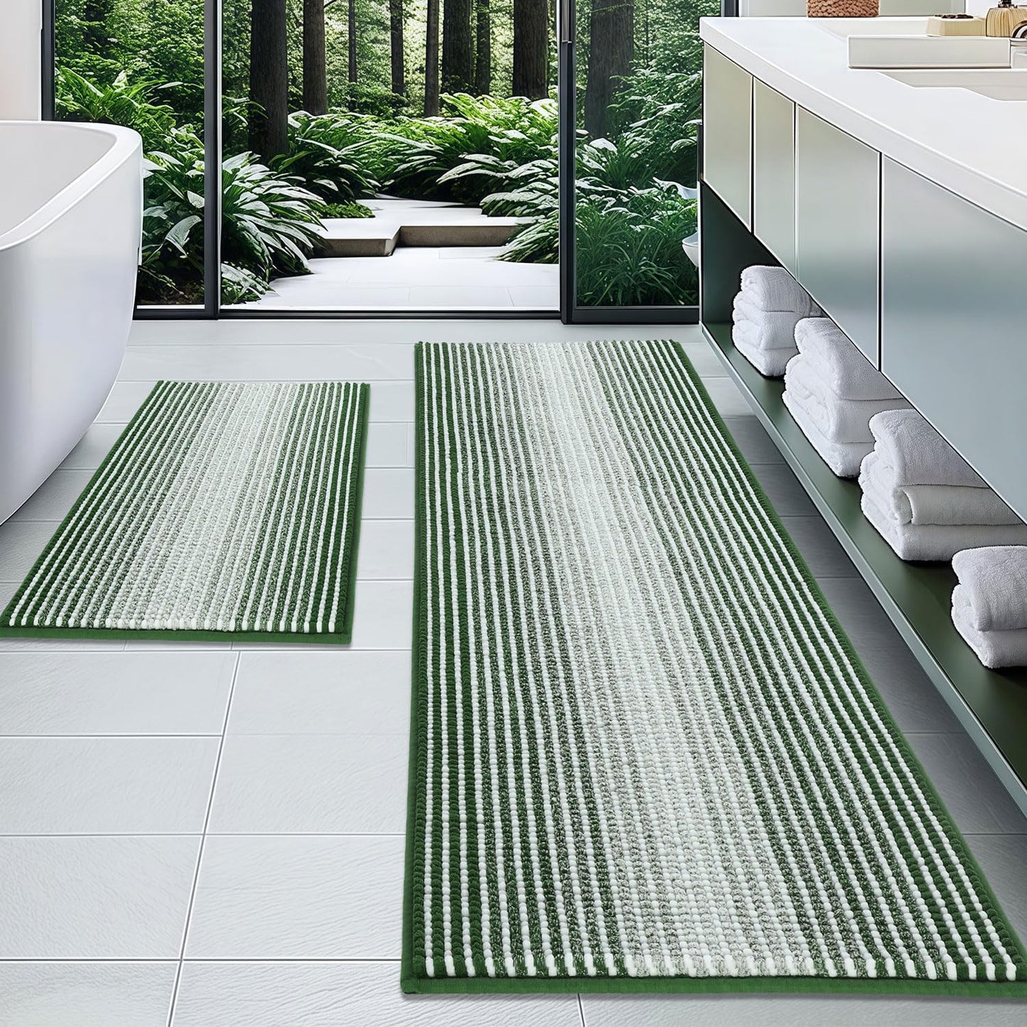 BSICPRO Bathroom Rugs and Mats Sets, 2 Piece Thick Absorbent Chenille Non Slip, Soft Shaggy Floor Mats, Machine Washable (20" x 47" Plus 16" x 24", Gray)