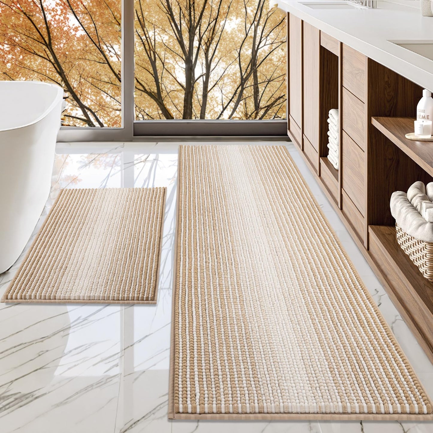 BSICPRO Bathroom Rugs and Mats Sets, 2 Piece Thick Absorbent Chenille Non Slip, Soft Shaggy Floor Mats, Machine Washable (20" x 47" Plus 16" x 24", Gray)