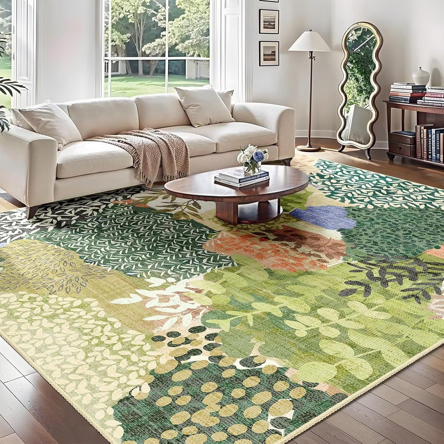 DEXDE Runner Rug 2x6 Washable Hallway Boho Soft Area Rugs Abstract Long Non Slip Botanical Leaves Floral Print Carpet for Entryway, Kitchen, Laundry, Bathroom, Bedroom,Blue