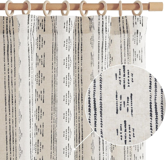 jinchan Boho Curtains for Living Room Farmhouse Black Curtains 84 Inch Length 2 Panels for Bedroom Geometric Striped Mudcloth Light Filtering Window Drapes Rod Pocket Black on Beige