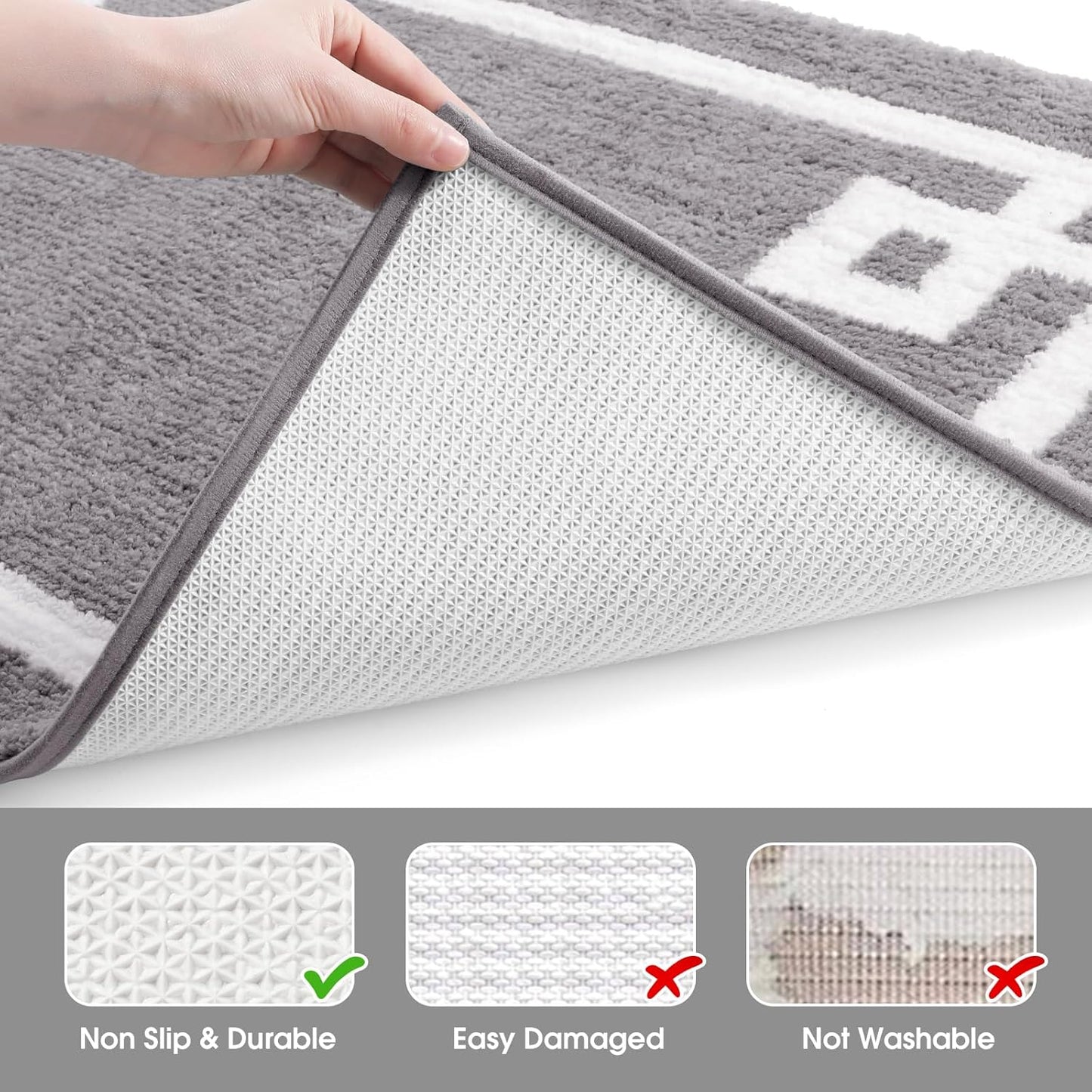 HOMEIDEAS Bathroom Rugs Sets 2 Piece, Soft and Water Absorbent Microfiber Carpet, Non-Slip Washable Bath Mats (20"x32"+16"x24", Grey and White)