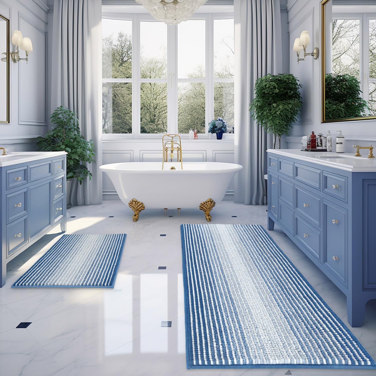 BSICPRO Bathroom Rugs and Mats Sets, 2 Piece Thick Absorbent Chenille Non Slip, Soft Shaggy Floor Mats, Machine Washable (20" x 47" Plus 16" x 24", Gray)