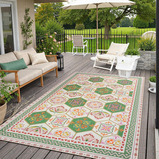Anidaroel 6x9 Floral Indoor Outdoor Rugs for Patio Clearance, Non Slip Outdoor Patio Rug, Washable Flower Outside Area Rug Carpet for Balcony, Backyard, Pool Deck, Living Room