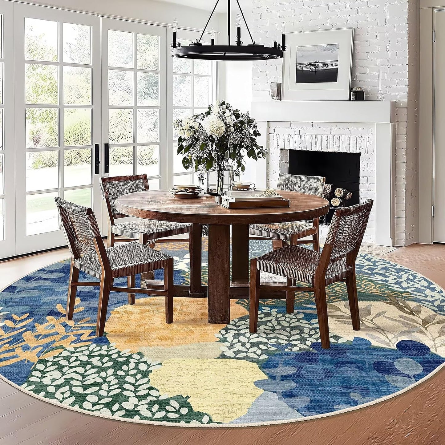 DEXDE Runner Rug 2x6 Washable Hallway Boho Soft Area Rugs Abstract Long Non Slip Botanical Leaves Floral Print Carpet for Entryway, Kitchen, Laundry, Bathroom, Bedroom,Blue