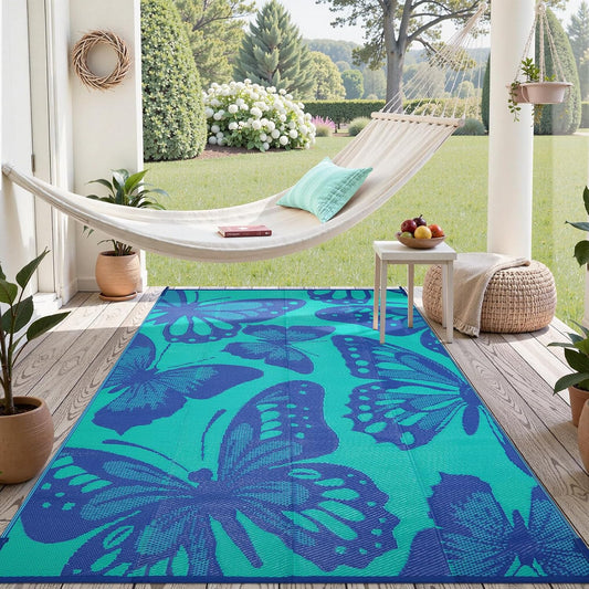 Uphome Outdoor Rug Waterproof 6x9 ft, Patio Plastic Straw Rugs for RV Camping, Reversible Butterfly Mat Outside, Indoor Outdoor Floor Carpet for Back Yard Deck Balcony Porch Beach Picnic