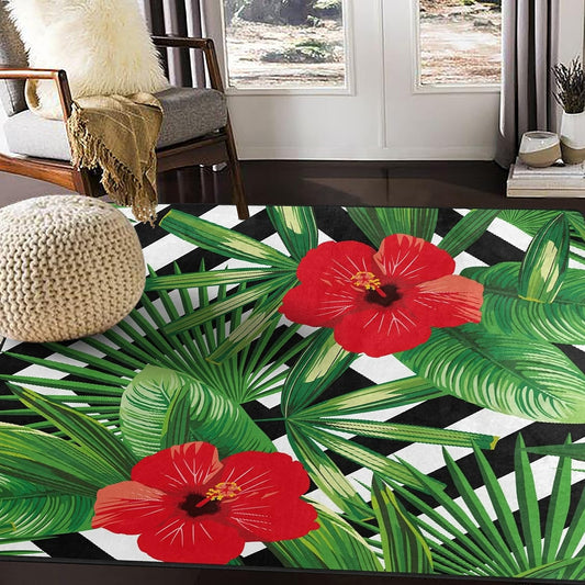 ALAZA Tropical Palm Tree Leaves Red Hibiscus Flower Area Rug Rugs for Living Room Bedroom 7' x 5'