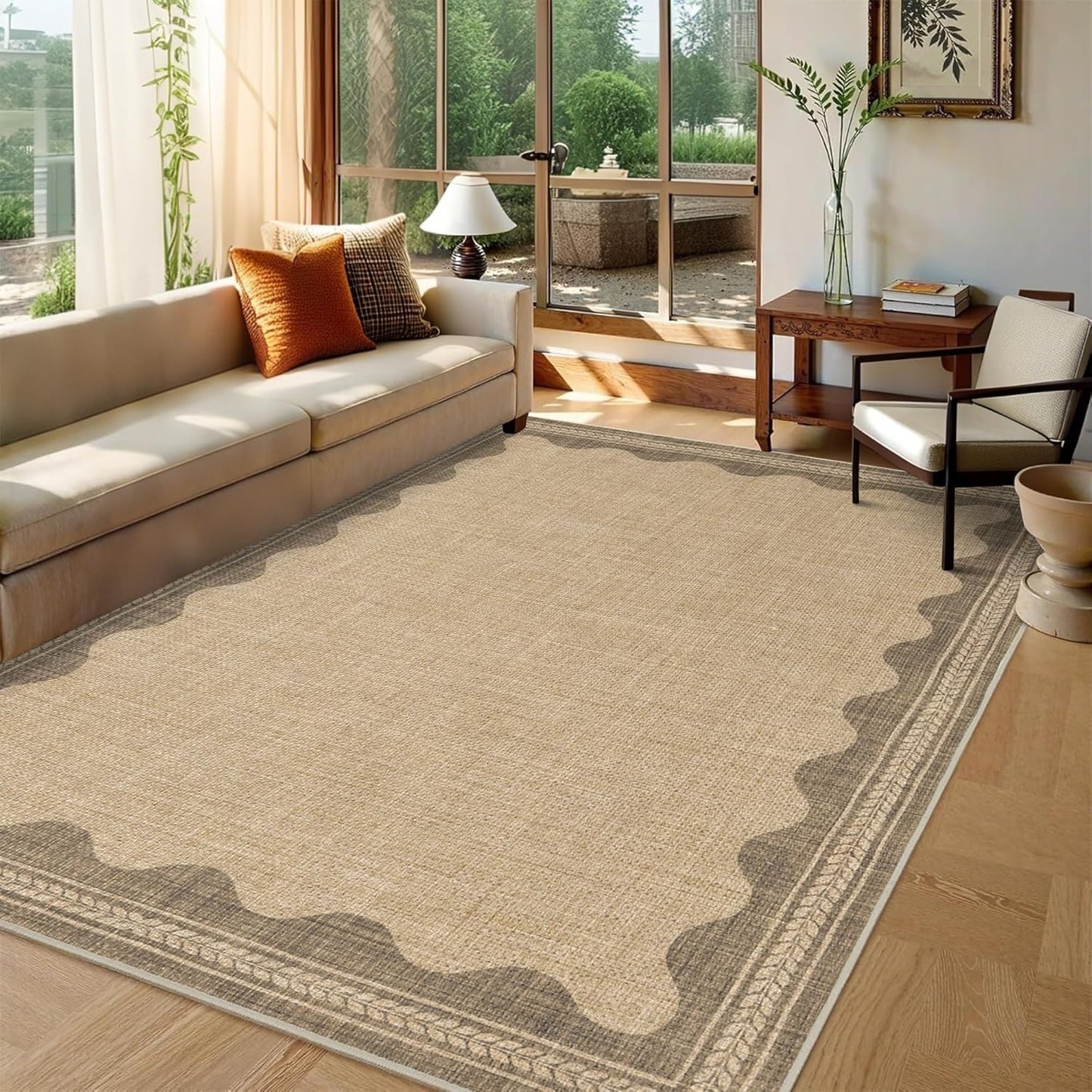 Floral Easy Jute Rug 5x7 Outdoor Patio Rug Washable Area Rugs for Living Room Bedroom Non Slip Neutral Farmhouse Indoor Outdoor Carpet for Backyard Patio Office