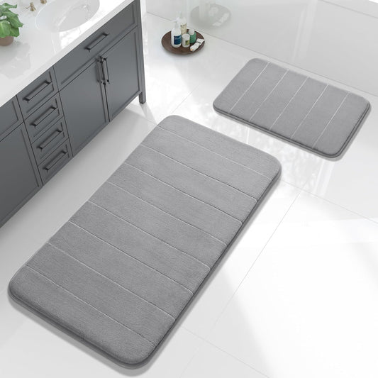 Yimobra Large Bath Mat Set 2 Piece- Super Soft Absorbent Quick Dry Memory Foam Bathroom Rugs, Machine Washable Non Slip Floor Carpet for Tub Shower & Double Vanity (17x24 & 44x24, Gray)