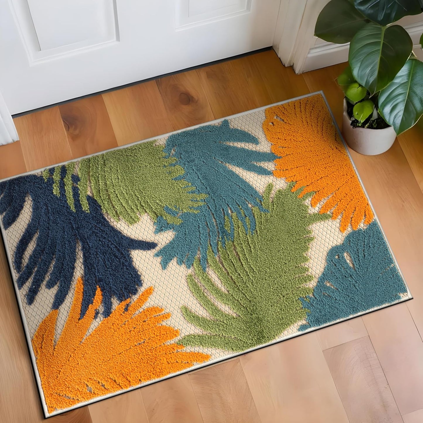 Rugshop Lucca Contemporary Floral Indoor/Outdoor Area Rug 5' x 7' Navy