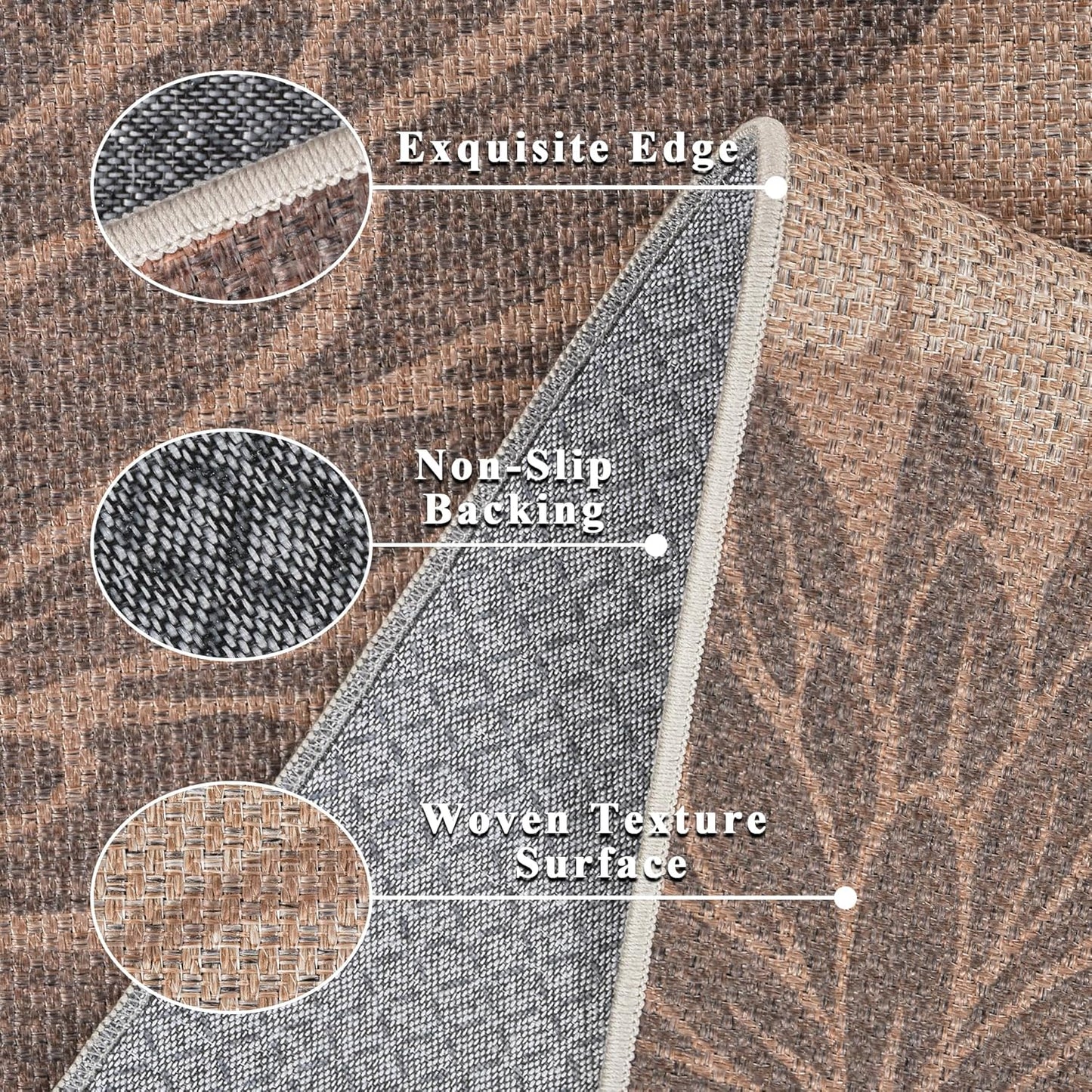 Floral Easy Jute Rug 5x7 Outdoor Patio Rug Washable Area Rugs for Living Room Bedroom Non Slip Neutral Farmhouse Indoor Outdoor Carpet for Backyard Patio Office