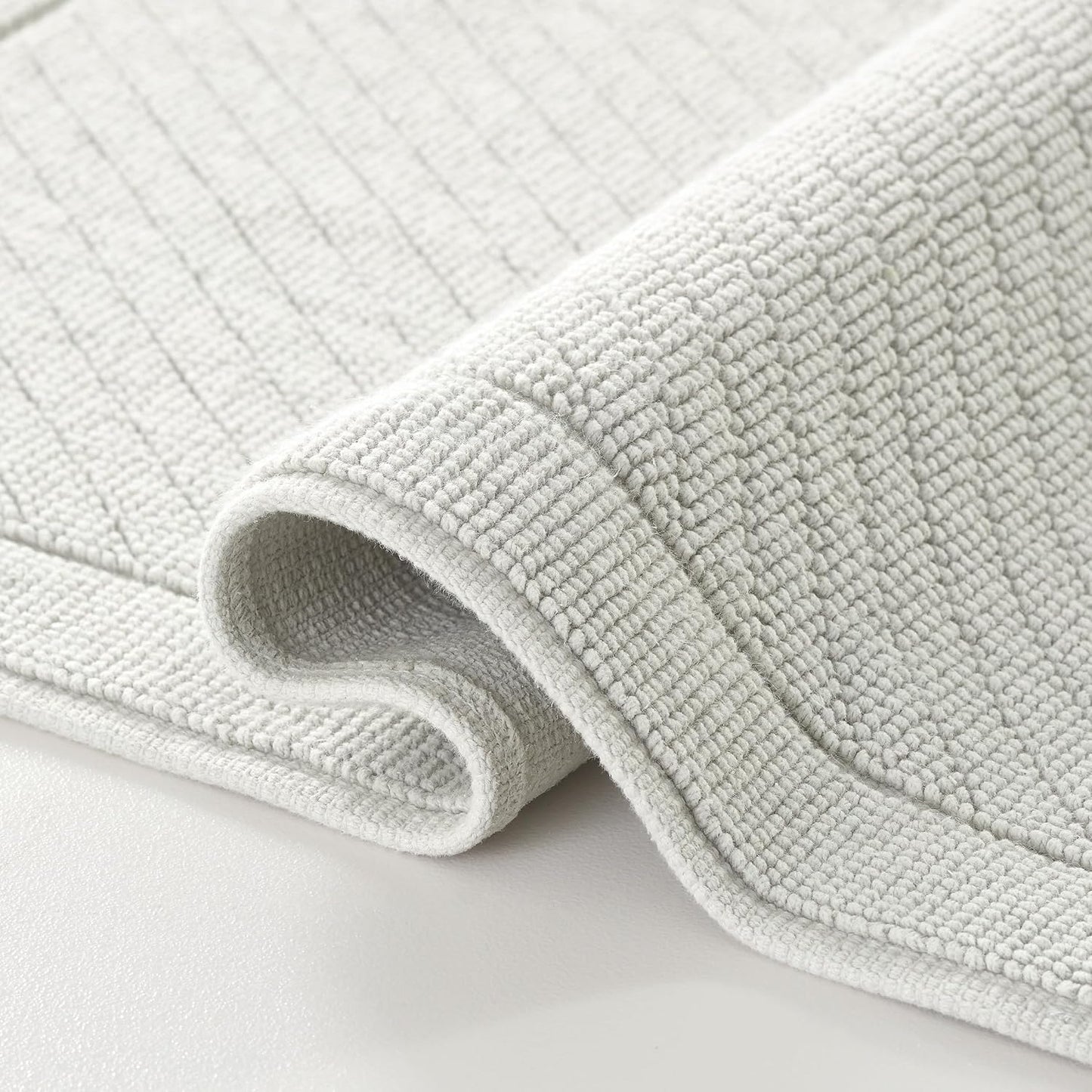 Arkwright 2 Piece 100% Cotton Bathroom Rug Set - High Absorbent Stylish Textured Woven Design Bath Mat, Slip Resistant Backing for Shower and Bathtub Floor, 17x24 & 20x32 in - White
