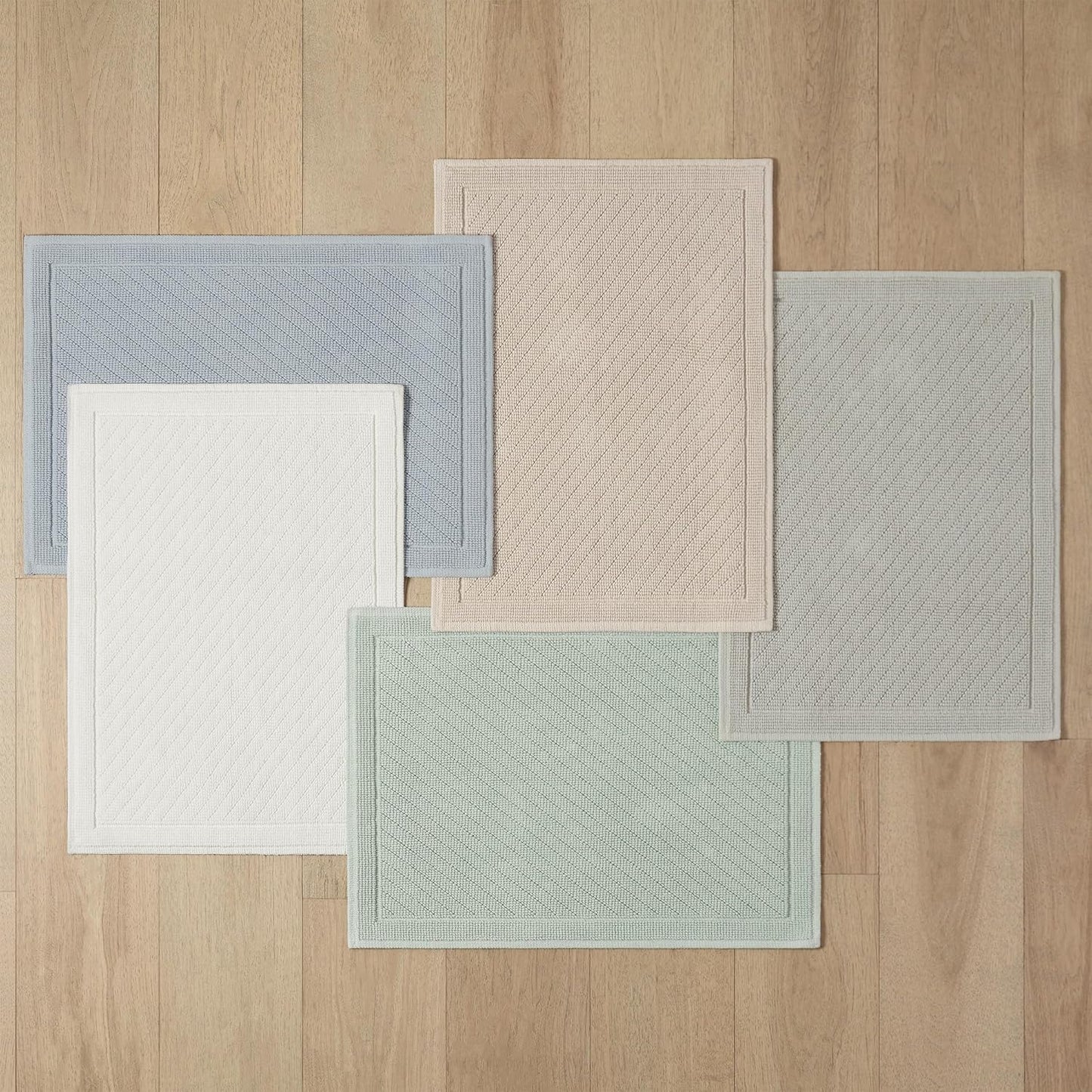Arkwright 2 Piece 100% Cotton Bathroom Rug Set - High Absorbent Stylish Textured Woven Design Bath Mat, Slip Resistant Backing for Shower and Bathtub Floor, 17x24 & 20x32 in - White