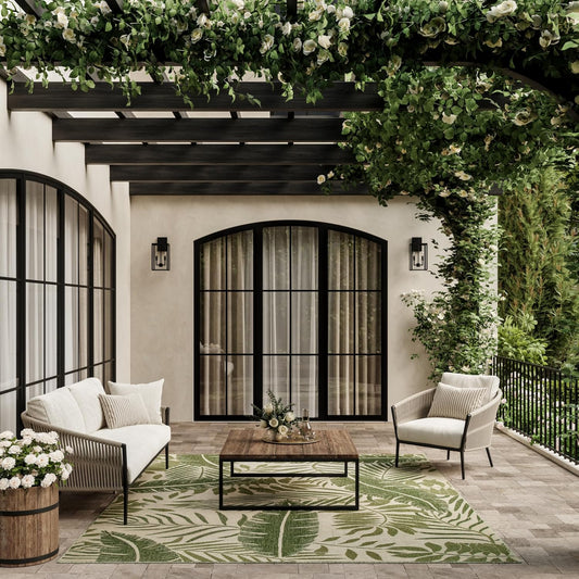 Nourison Home Garden Oasis Indoor/Outdoor Ivory Green 6' x 9' Area Rug, Easy Cleaning, Non Shedding, Bed Room, Living Room, Dining Room, Backyard, Deck, Patio (6x9)