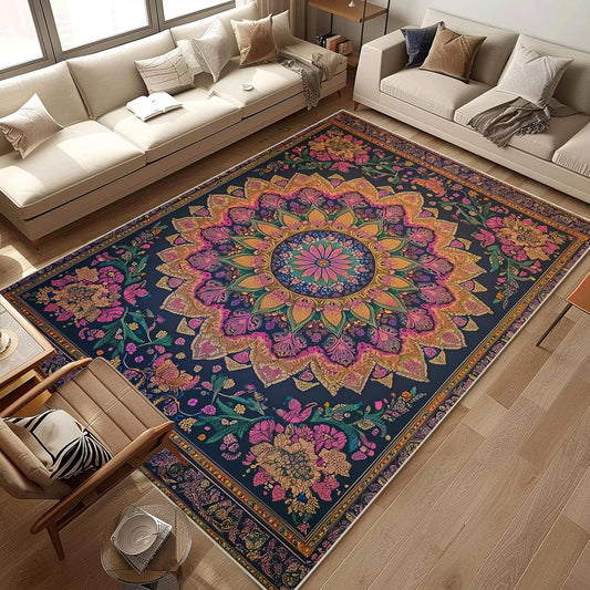 Floral Area Rug 4x6 Vintage Flower Carpet Washable Door Mat Low Pile Indoor Outdoor Floor Rugs Boho Soft Non Slip Rug for Living Room Bedroom Beside Dinning Office Home Decor 4'x6'