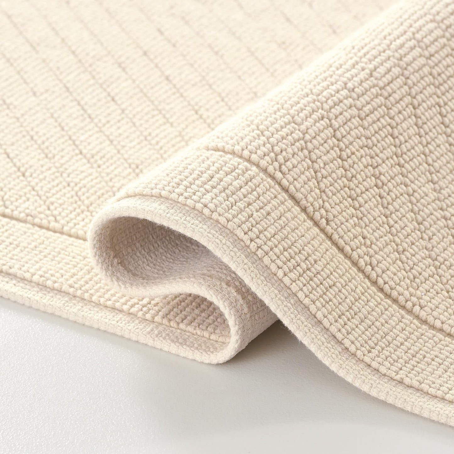 Arkwright 2 Piece 100% Cotton Bathroom Rug Set - High Absorbent Stylish Textured Woven Design Bath Mat, Slip Resistant Backing for Shower and Bathtub Floor, 17x24 & 20x32 in - White