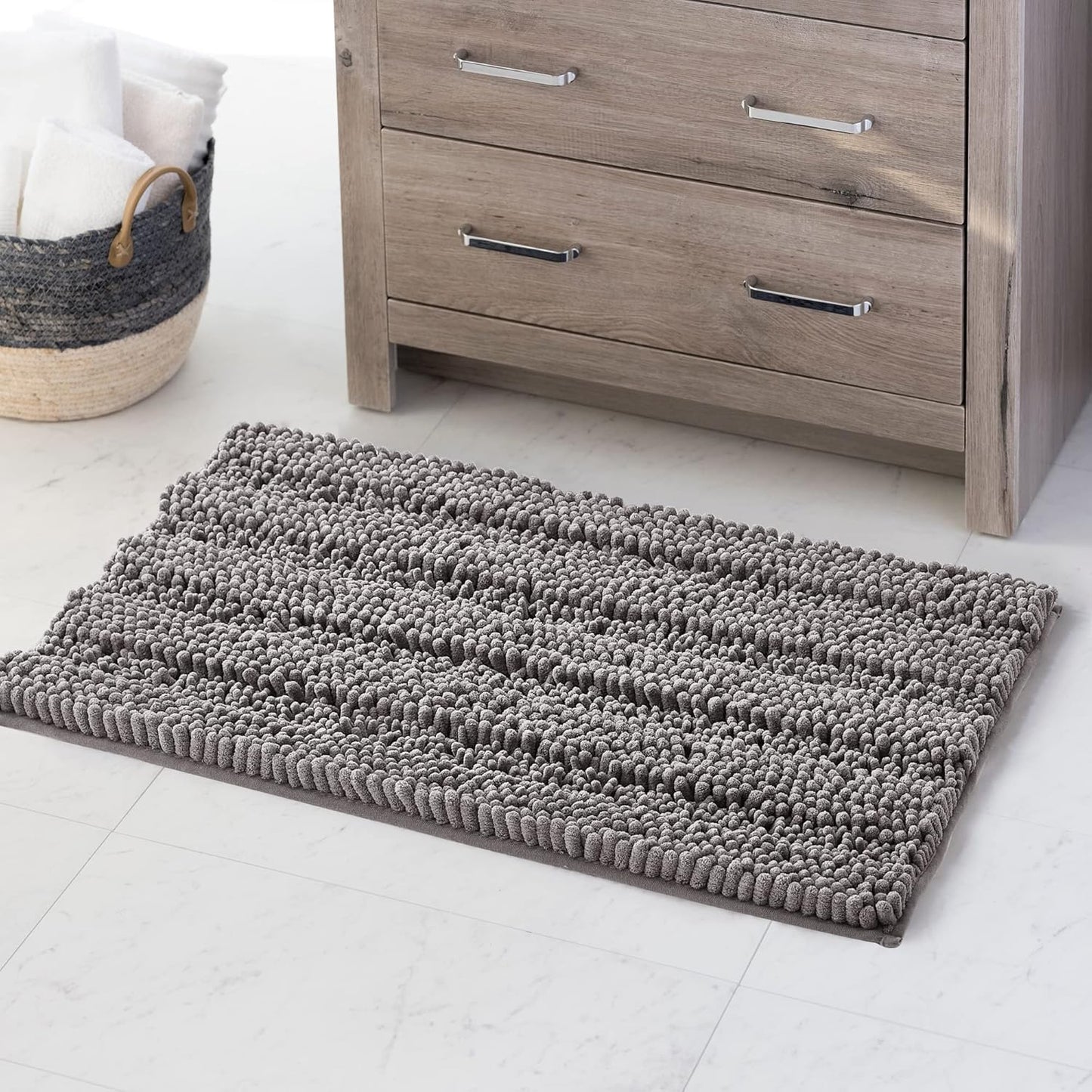 KGORGE Grey Bath Rugs - Soft Large Bathroom Rugs 60" x 24" Farmhouse Floor Cover Water Absorbent Bath Mat Shower Carpet for Toilet Door Way Kitchen Kids Baby, 1 Pc