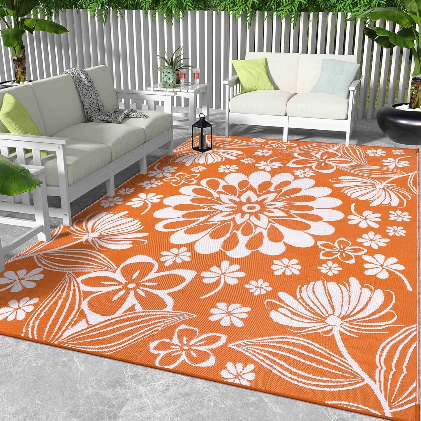 Ileading Round Outdoor Plastic Straw Rug 6ft Funny Floral Style Reversible Patio Area Rugs Waterproof Non Shedding Portable Carpets for Rv Outside Deck Pool Beach Picnic Camping (Pink)