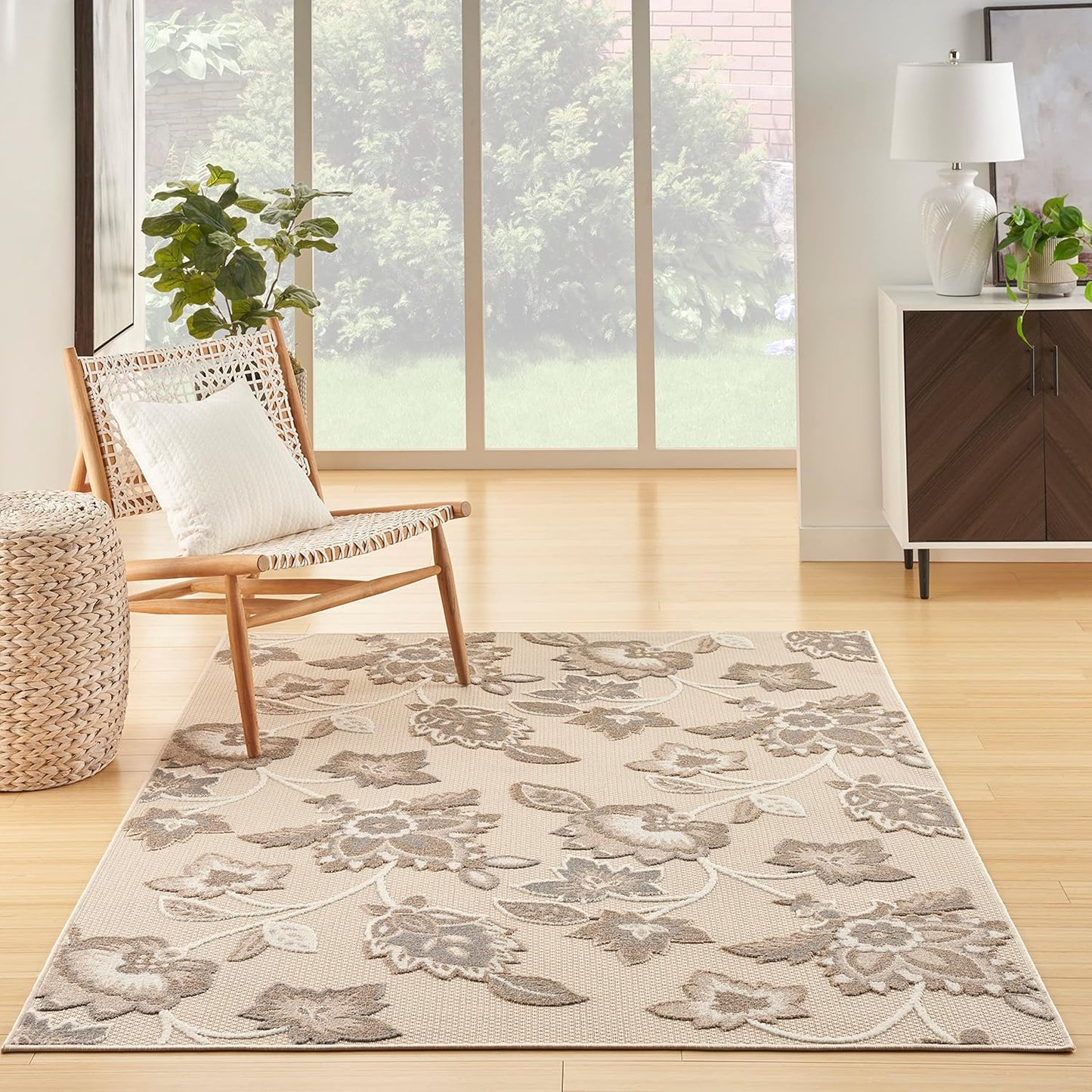 Nourison Home Aloha Indoor/Outdoor Beige 5'3" x 7'5" Area Rug, Easy Cleaning, Non Shedding, Bed Room, Living Room, Dining Room, Kitchen (5x7)