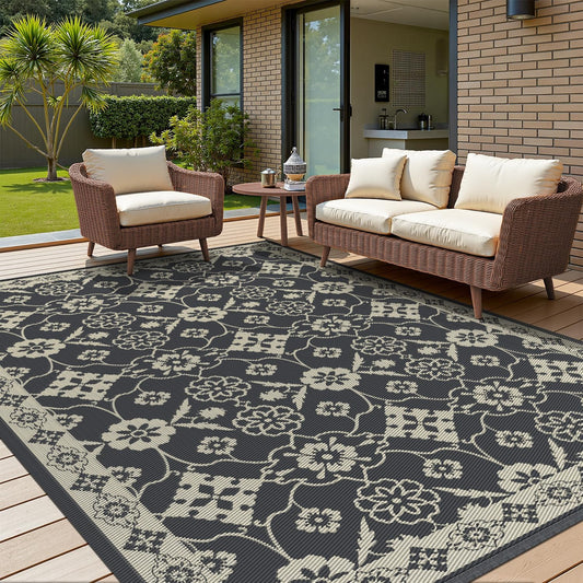 COCOER Floral Outdoor Rug 5x8 Reversible-Waterproof Patio Rug-Quick Dry Outdoor Carpet-Outdoor Area Rugs Indoor Outdoor Rugs-Outside Rug Patio Decor for Porch Deck Balcony Backyard