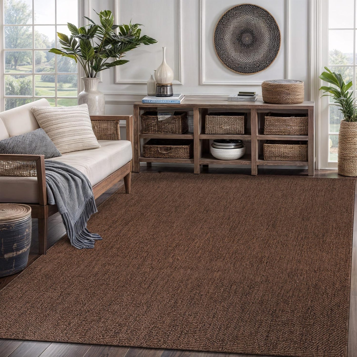 CAMILSON Easy Jute Rug 9x12, Indoor Outdoor Natural Color Fiber Area Rugs for Living Room Patio and Kitchen Rug, Sisal Boho Woven Design, Easy-Cleaning, Washable Outside Carpet Alfombras (9 x 12)