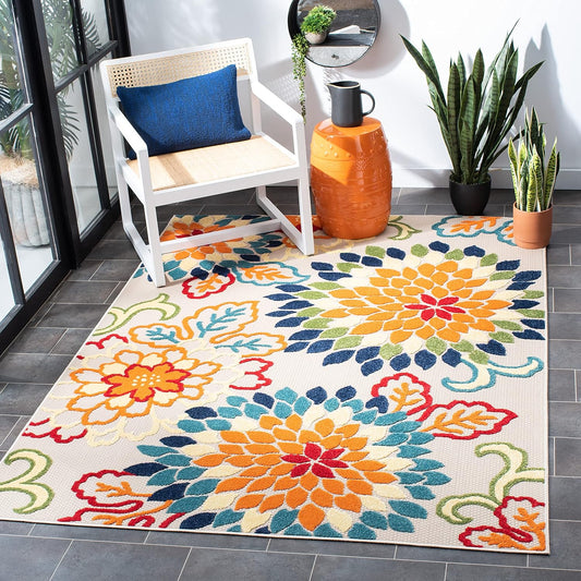 SAFAVIEH Cabana Collection Area Rug - 5'3" x 7'7", Ivory & Orange, Floral Design, Non-Shedding & Easy Care, Indoor/Outdoor & Washable-Ideal for Patio, Backyard, Mudroom (CBN391A)