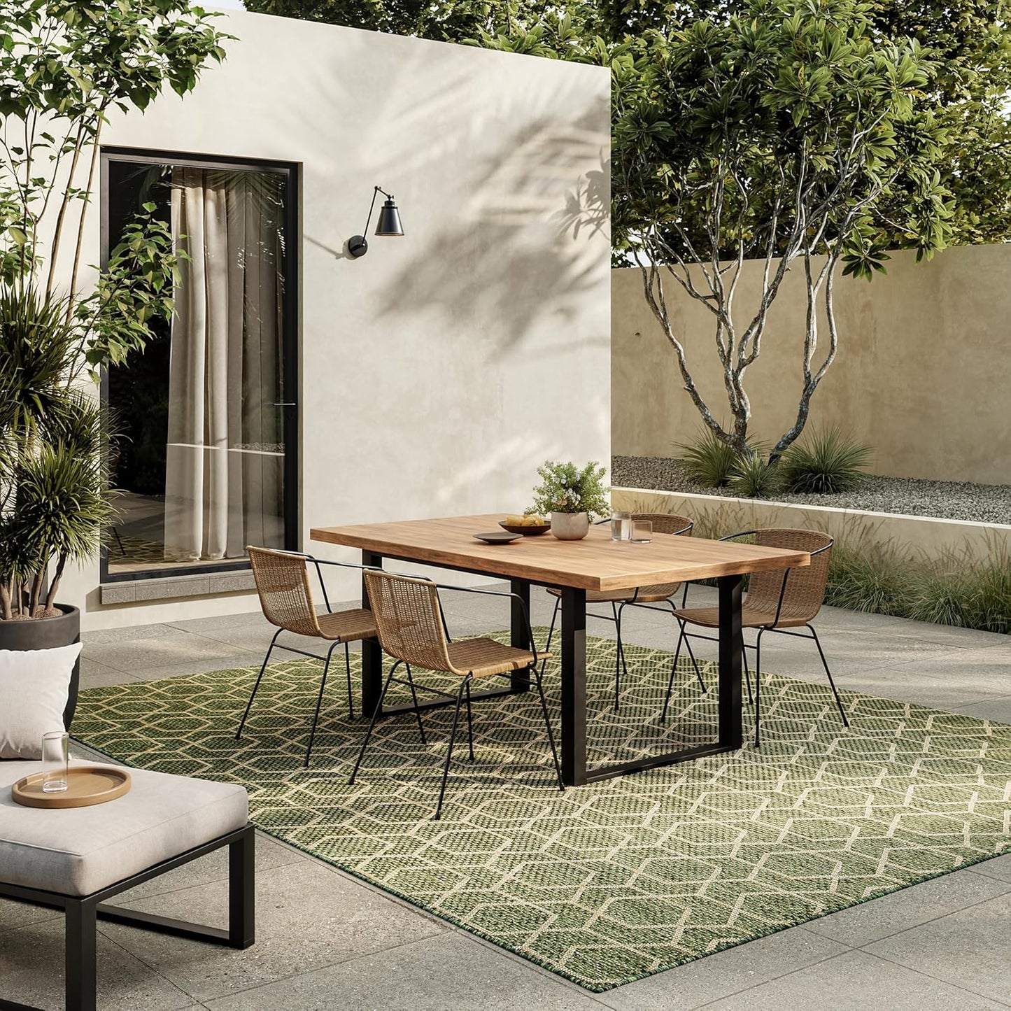Nourison Horizon Indoor/Outdoor Green 4' x 6' Area Rug - Easy Cleaning, Non Shedding, Bed Room, Living Room, Dining Room, Kitchen (4' x 6')