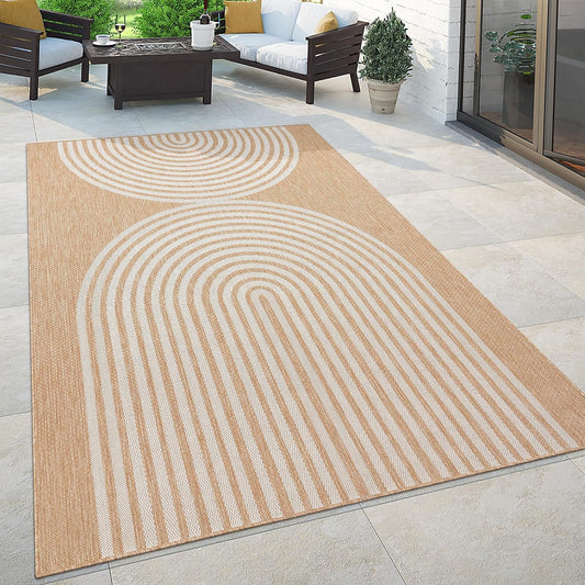 Paco Home Indoor and Outdoor Rug Boho Abstract Line Pattern in Beige, Size: 2'8" x 4'11"