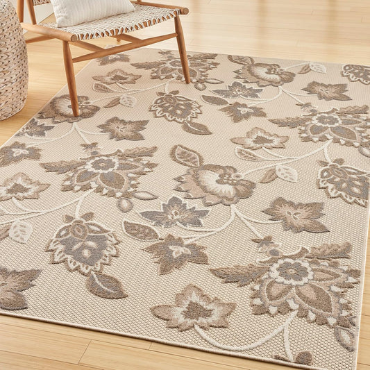 Nourison Home Aloha Indoor/Outdoor Beige 5'3" x 7'5" Area Rug, Easy Cleaning, Non Shedding, Bed Room, Living Room, Dining Room, Kitchen (5x7)