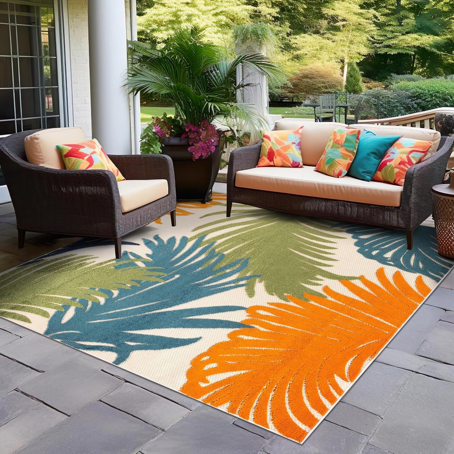 Rugshop Lucca Contemporary Floral Indoor/Outdoor Area Rug 5' x 7' Navy